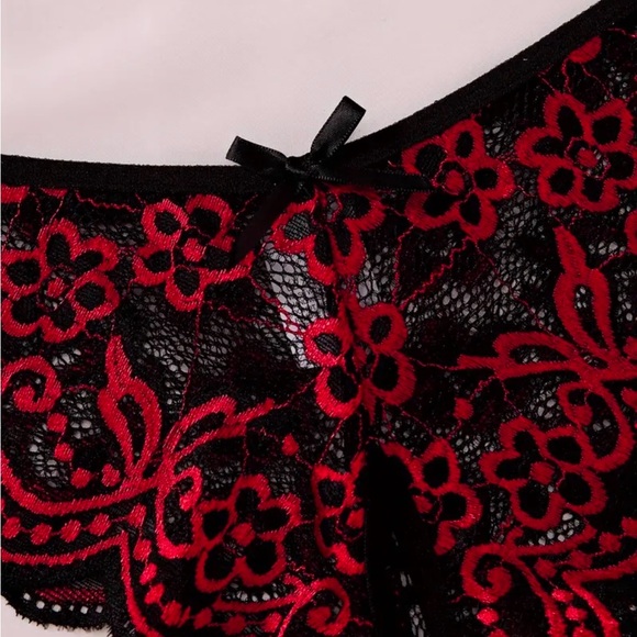 Sexy Red & Black Lace Bra & Panties Set Size Large NEW - Picture 4 of 7